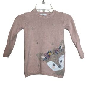 Aspen Kids Pink Sweater Dress Baby Girls 12M Deer Flowers Animal Embroidered